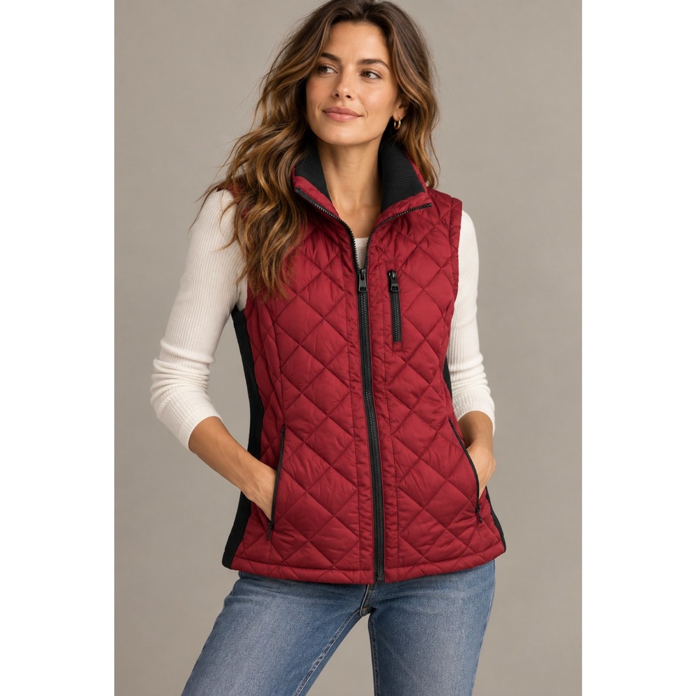 Andrew Marc Quilted Vest M Burgundy Red Zip Up‎ Puffer Gorpcore Equestrian Layer